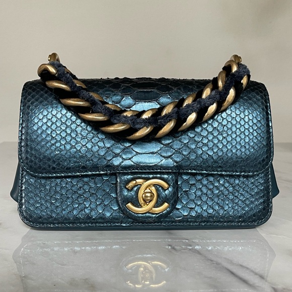 SOLD - CHANEL Python Straight-Lined Flap Bag - Picture 1 of 16